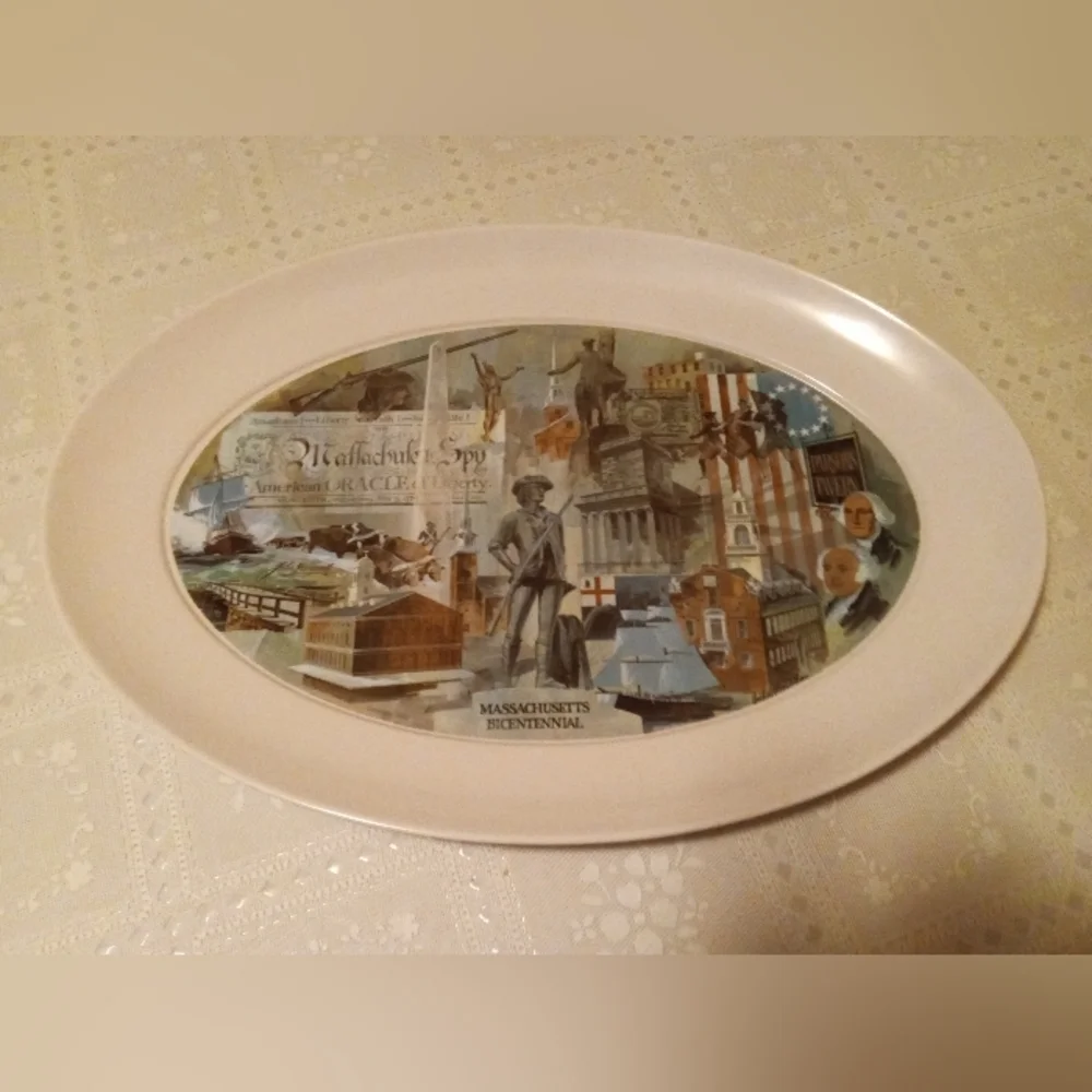 Vintage Brookpark 1521 Massachusetts Bicentennial Platter Serving Tray